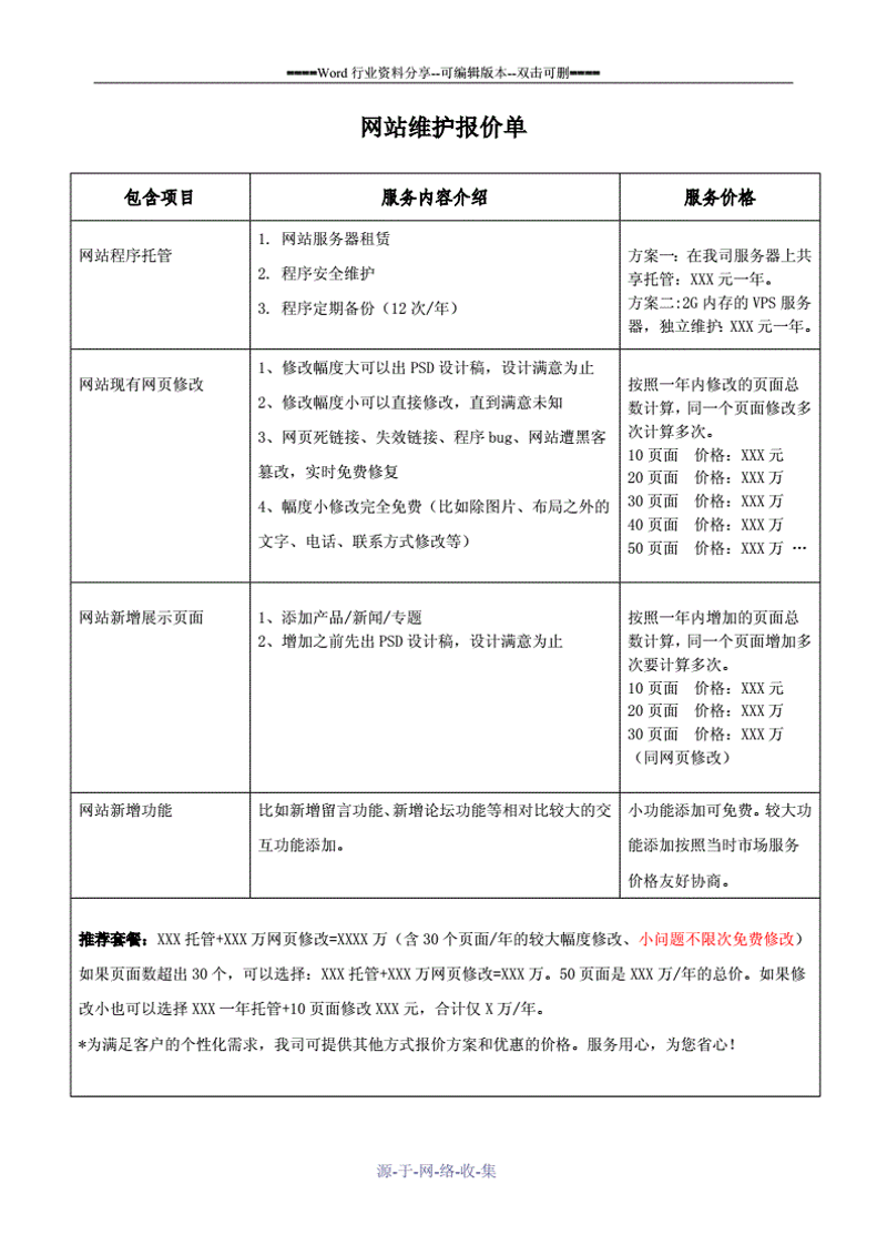 网站维护报价